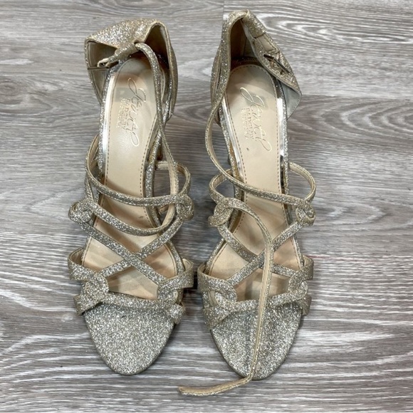 NWOT Gold Sparkle Crisscross Strap Jewels by Badgley Mischka Heels - Picture 8 of 10